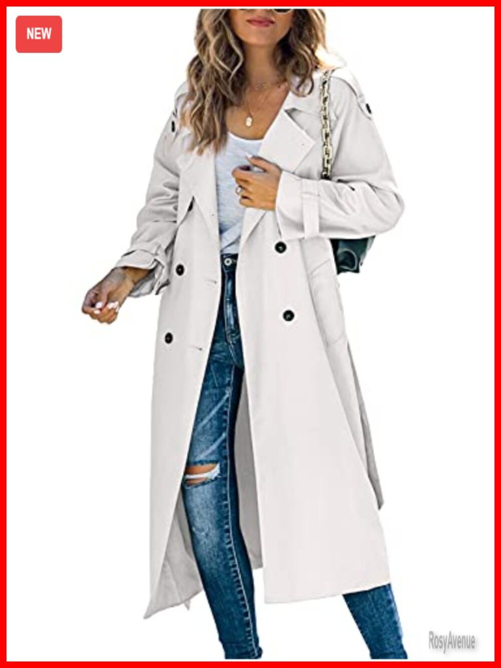 Women's Long Trench Coat Double Breasted Windproof Overcoat with Belt